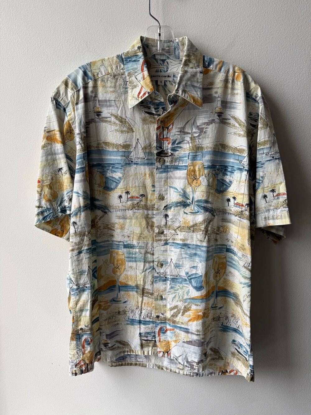 Vintage 80s Pierre Cardin Tropical Shirt Cruise Island Beach Retro Surfer Mens M